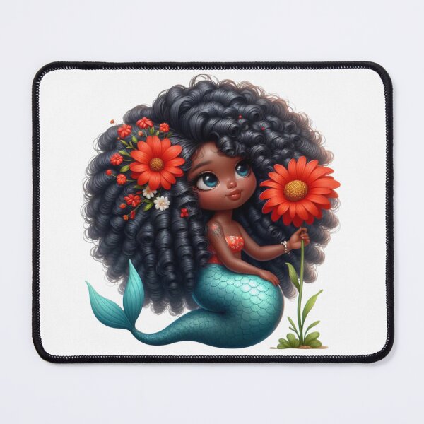 Item preview, Sweet Afro Mermaid Girl Holding Daisy | Cute Fantasy Art designed and sold by Lulunza.