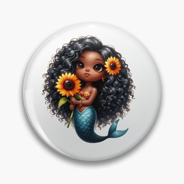 Item preview, Beautiful Mermaid with Curly Afro Hair and Sunflower designed and sold by Lulunza.