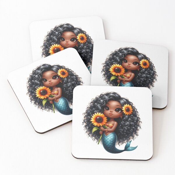Item preview, Beautiful Mermaid with Curly Afro Hair and Sunflower designed and sold by Lulunza.