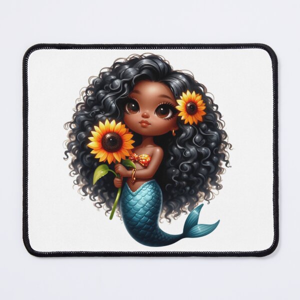 Item preview, Beautiful Mermaid with Curly Afro Hair and Sunflower designed and sold by Lulunza.