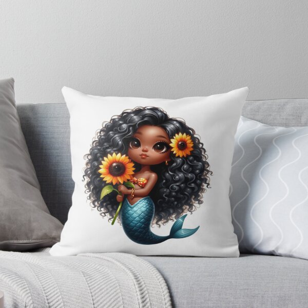 Item preview, Beautiful Mermaid with Curly Afro Hair and Sunflower designed and sold by Lulunza.