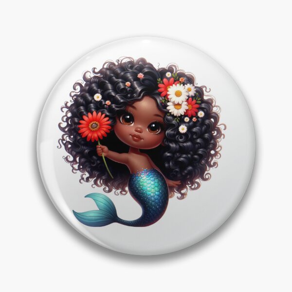 Item preview, Playful Afro Mermaid Girl with Flowers | Black Girl Illustration designed and sold by Lulunza.
