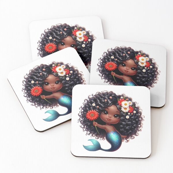 Item preview, Playful Afro Mermaid Girl with Flowers | Black Girl Illustration designed and sold by Lulunza.