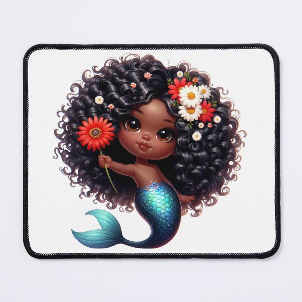 Item preview, Playful Afro Mermaid Girl with Flowers | Black Girl Illustration designed and sold by Lulunza.
