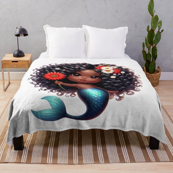 Item preview, Playful Afro Mermaid Girl with Flowers | Black Girl Illustration designed and sold by Lulunza.
