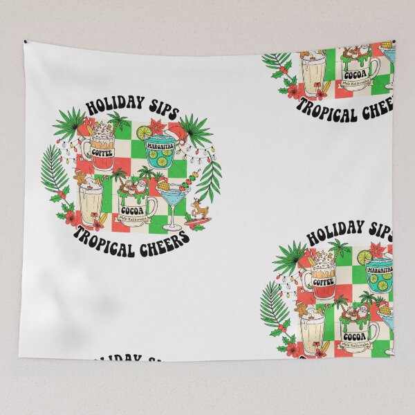 Item preview, Holiday Sips & Tropical Cheers | Vintage Checkerboard Christmas Cocktail Collage Design designed and sold by Sun Sand & Sea Art.