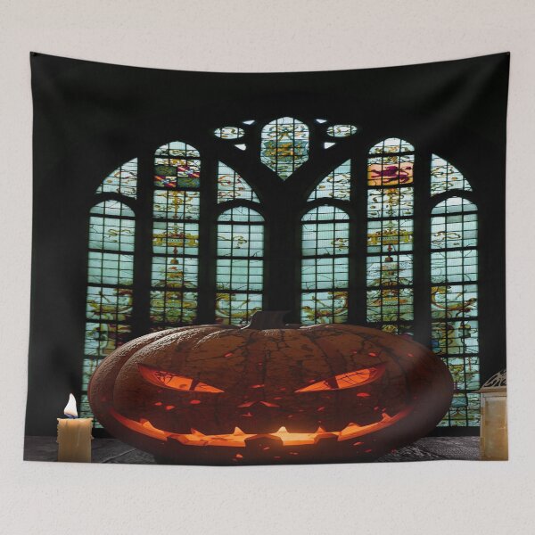 Item preview,  Gothic Pumpkin Face Head - Stained Glass Art with Wicked Grin designed and sold by shaang.