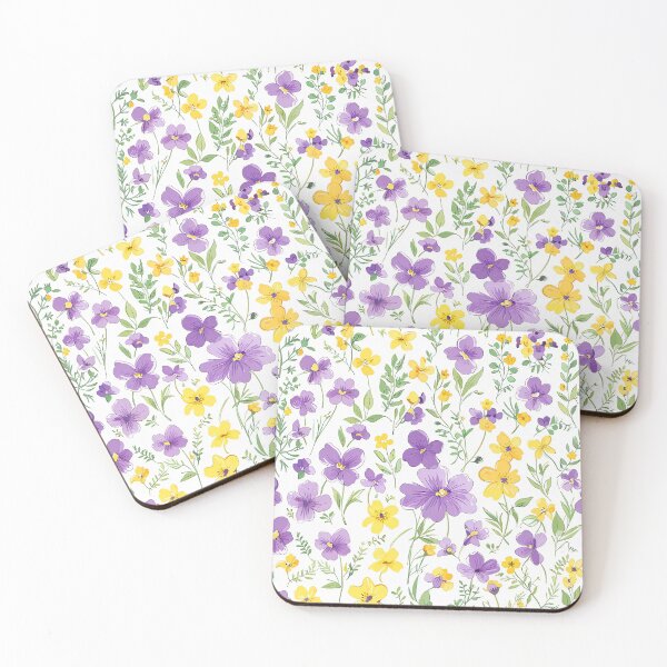 Item preview, Purple And Yellow Floral Pattern With Green Stems designed and sold by CoolPixels.