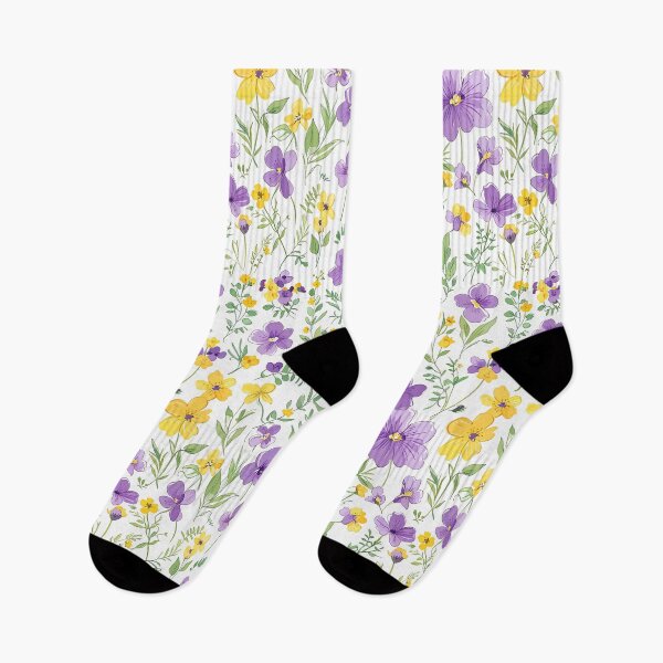 Item preview, Purple And Yellow Floral Pattern With Green Stems designed and sold by CoolPixels.