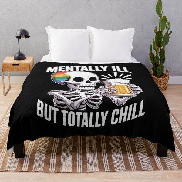 Item preview, Mentally Ill But Totally Chill Gay Pride Skeleton Flag LGBT designed and sold by itsnothatweird.