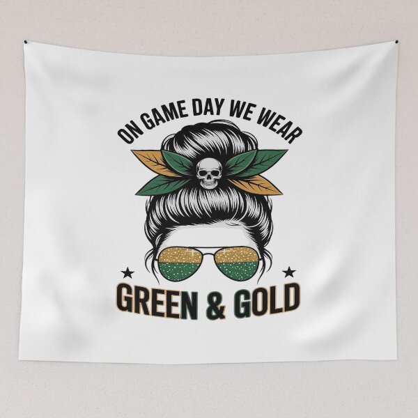 Item preview, On Gameday We Wear Green and Gold Messy for Men Women Kids  designed and sold by petrichorsworld.