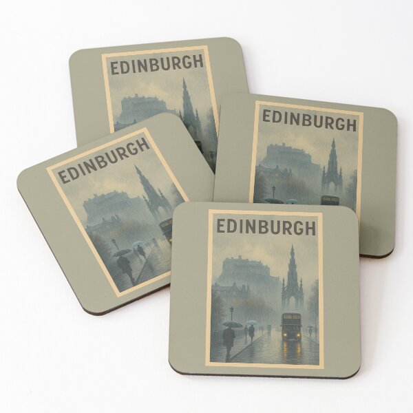 Item preview, Edinburgh Scotland Travel Art – Rainy Cityscape with Castle and Scott Monument designed and sold by Annika Shurafa.