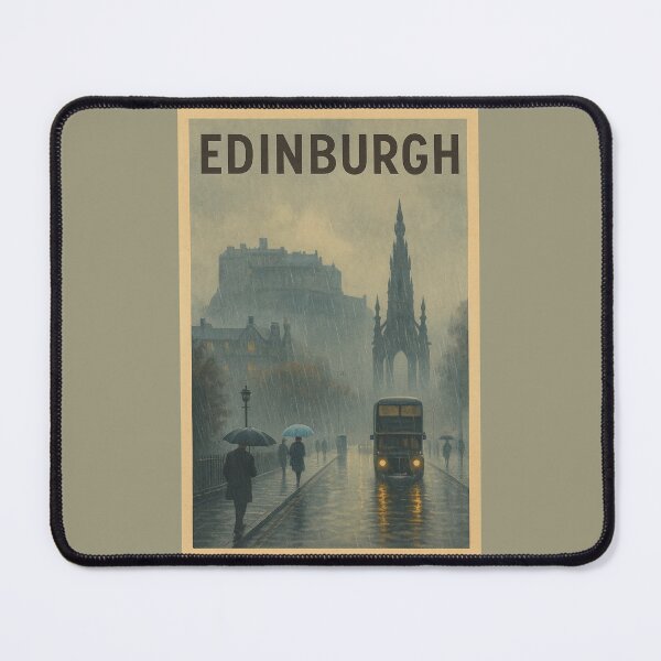 Item preview, Edinburgh Scotland Travel Art – Rainy Cityscape with Castle and Scott Monument designed and sold by Annika Shurafa.