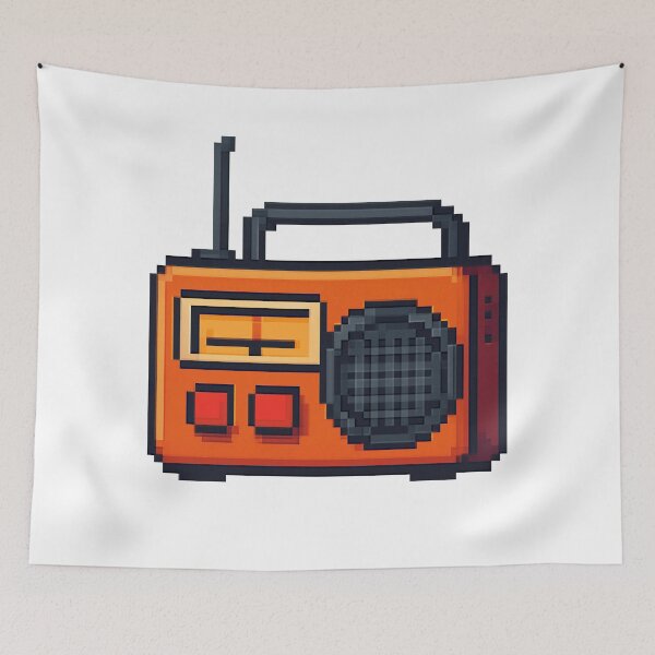 Item preview, Orange retro radio in pixel art designed and sold by arteopolis.