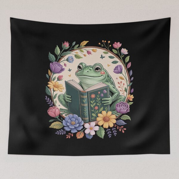 Item preview, Frog Reading Book Floral designed and sold by SlogariArt.