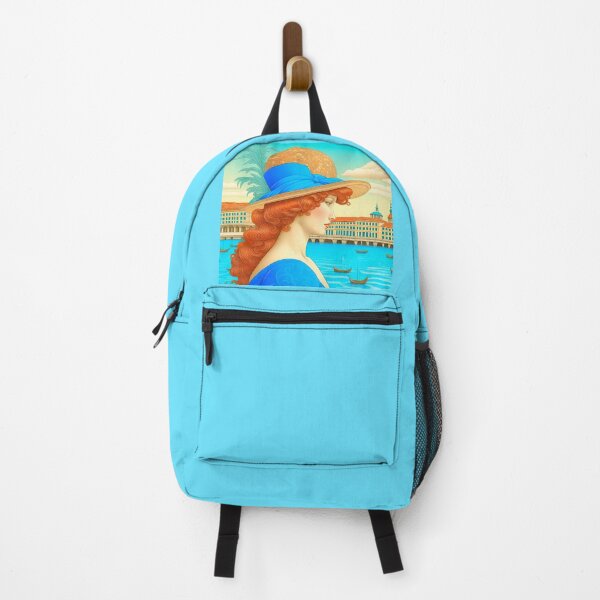 Item preview, Elegant Lady in Blue Hat: Venetian Canal Vista designed and sold by LanaGustavsson.