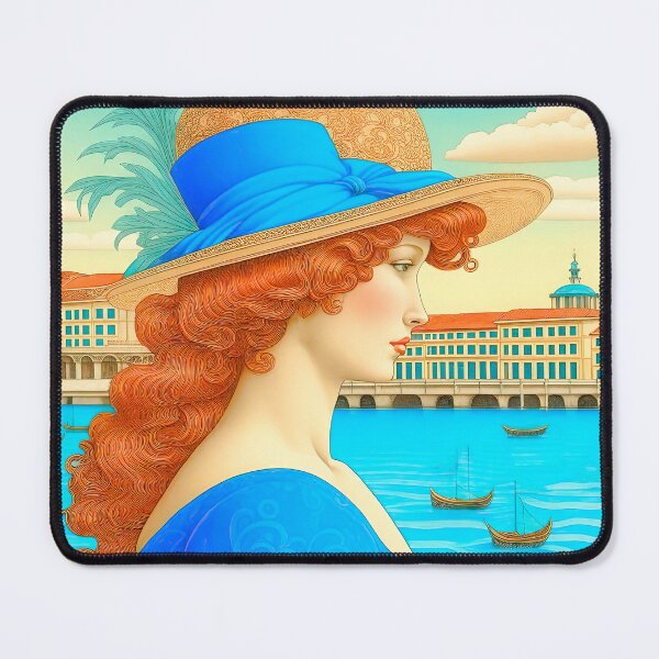 Item preview, Elegant Lady in Blue Hat: Venetian Canal Vista designed and sold by LanaGustavsson.