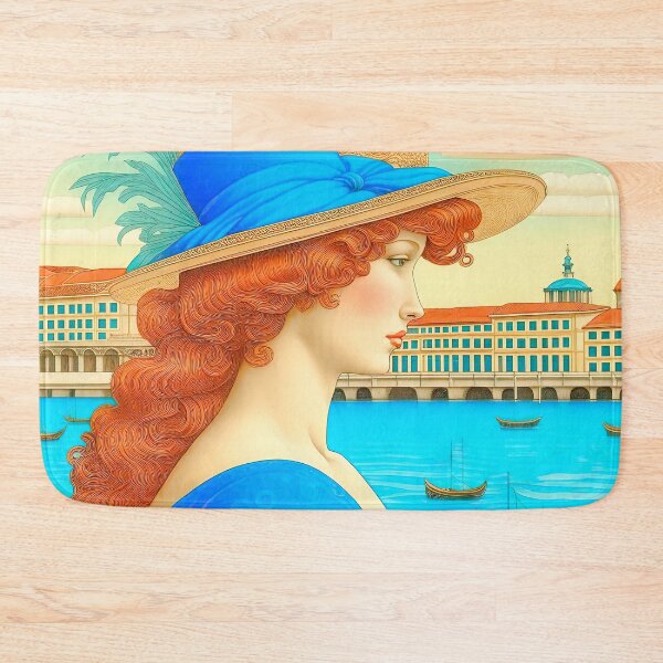 Item preview, Elegant Lady in Blue Hat: Venetian Canal Vista designed and sold by LanaGustavsson.