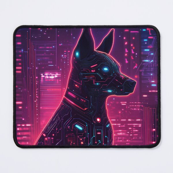 Artikelvorschau, Cyberpunk-Neonhund mit leuchtenden Schaltkreisen in futuristischer Stadt entworfen und verkauft von Cute-huh.