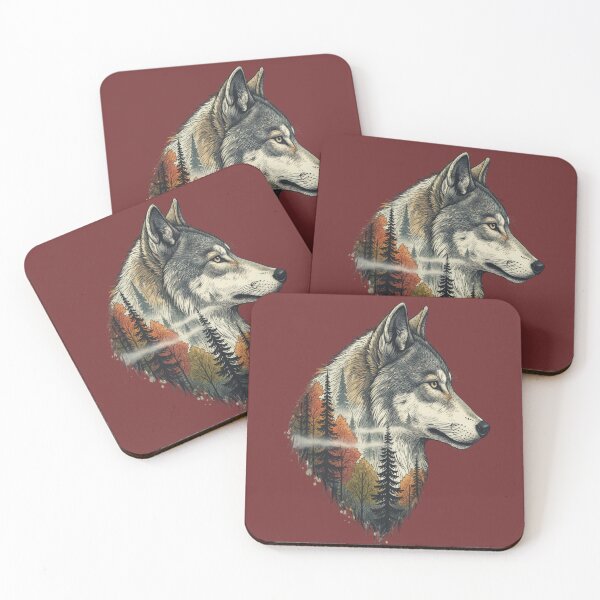Item preview, Wolf Double Exposure Autumn Forest Illustration designed and sold by BirdsnStuff.