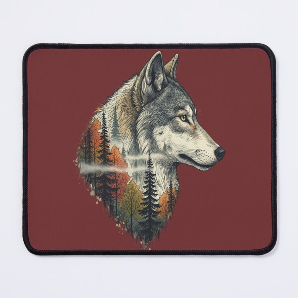 Item preview, Wolf Double Exposure Autumn Forest Illustration designed and sold by BirdsnStuff.