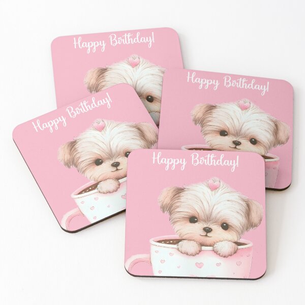 Item preview, Pink Happy Birthday With A Cute Puppy designed and sold by hurmerinta.