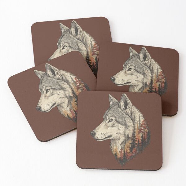 Item preview, Wolf Double Exposure Autumn Forest Illustration designed and sold by BirdsnStuff.