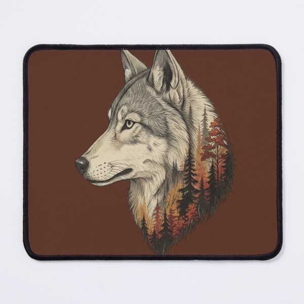 Item preview, Wolf Double Exposure Autumn Forest Illustration designed and sold by BirdsnStuff.