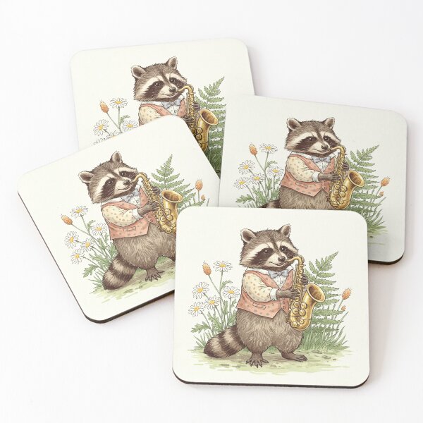 Item preview, Autumn Woodland Raccoon Playing Saxophone – Cozy Forest Jazz designed and sold by Pasteltone.