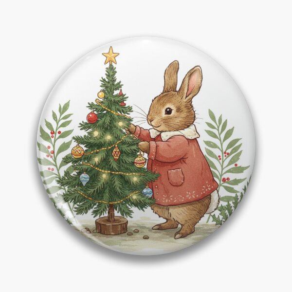 Item preview, Woodland Bunny Decorating a Christmas Tree – Cozy Holiday Illustration designed and sold by Pasteltone.