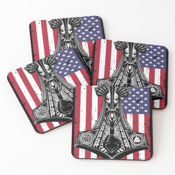Item preview, American Flag With Thor'S Hammer Mjolnir Viking designed and sold by NeeaLind.