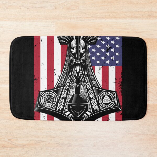 Item preview, American Flag With Thor'S Hammer Mjolnir Viking designed and sold by NeeaLind.