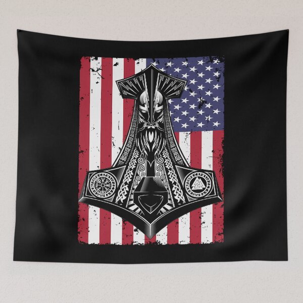 Item preview, American Flag With Thor'S Hammer Mjolnir Viking designed and sold by NeeaLind.