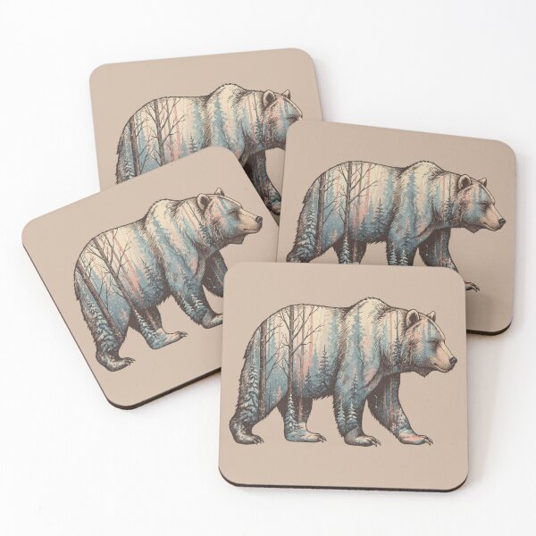 Item preview, Grizzly Bear Double Exposure Winter Forest Woods Graphic designed and sold by BirdsnStuff.