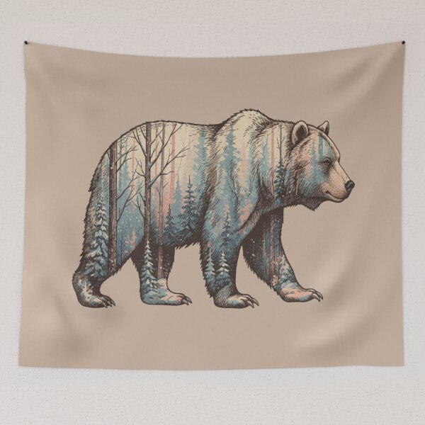 Item preview, Grizzly Bear Double Exposure Winter Forest Woods Graphic designed and sold by BirdsnStuff.