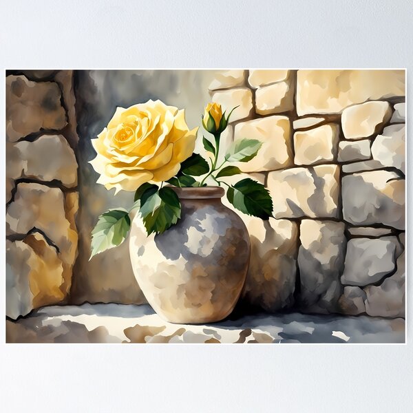 Item preview, Yellow Rose in Clay Vase designed and sold by CalmnessbyChoice.