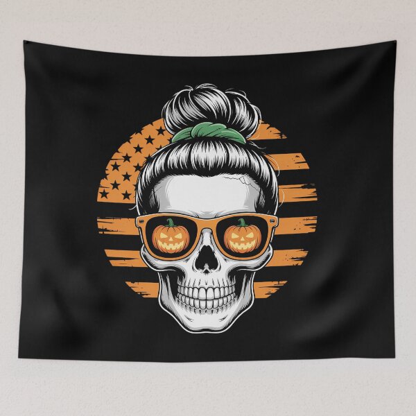 Item preview, US Flag Skull Messy Bun Halloween Patriotic designed and sold by tearbytea.