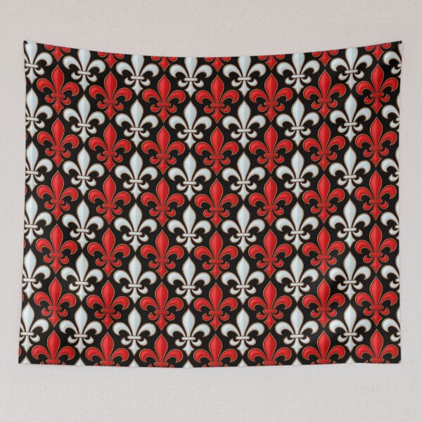 Item preview, Red White Damask Fleur-de-lis Pattern - Black  designed and sold by PatternTitan.