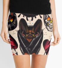 bat, skulls, hearts. old school tattoo flash Mini Skirt