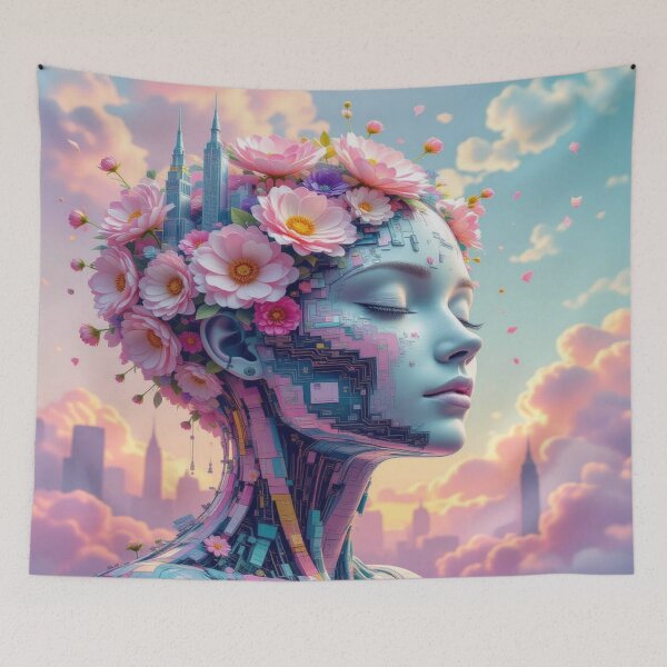 Item preview, Cyberflora Dreams – Flower Crown Meets Future Soul in a Surreal Cityscape designed and sold by FotoworldEdel.