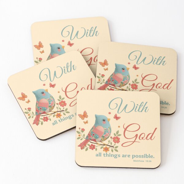 Item preview, With God All Things Are Possible – Christian Bible Verse Art with Bird & Butterflies (Matthew 19:26) designed and sold by AmenAlways.