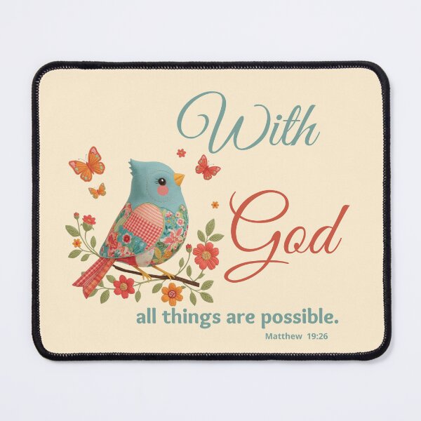 Item preview, With God All Things Are Possible – Christian Bible Verse Art with Bird & Butterflies (Matthew 19:26) designed and sold by AmenAlways.