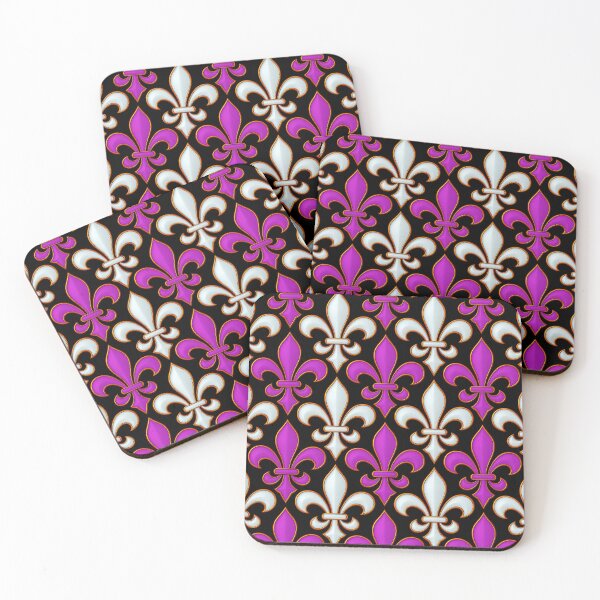 Item preview, Purple White Damask Fleur-de-lis Pattern - Black  designed and sold by PatternTitan.