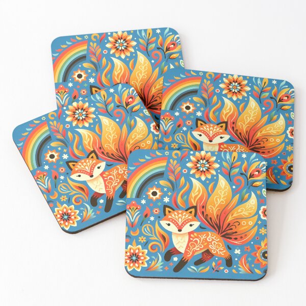 Item preview, Scandinavian Folk Art Cute Fire Fox and Rainbow by heidiannemorris © designed and sold by FOLK ART FUSION.