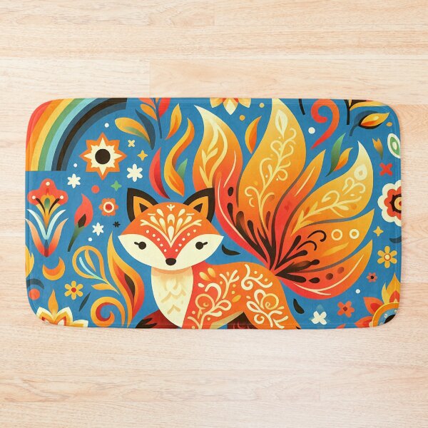 Item preview, Scandinavian Folk Art Cute Fire Fox and Rainbow by heidiannemorris © designed and sold by FOLK ART FUSION.