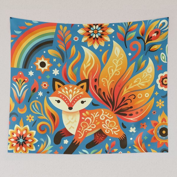 Item preview, Scandinavian Folk Art Cute Fire Fox and Rainbow by heidiannemorris © designed and sold by FOLK ART FUSION by heidiannemorris.
