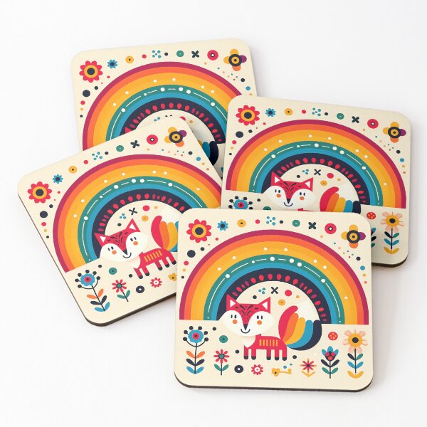 Item preview, Scandinavian Folk Art Fox Rainbow Stars by heidiannemorris © designed and sold by FOLK ART FUSION.