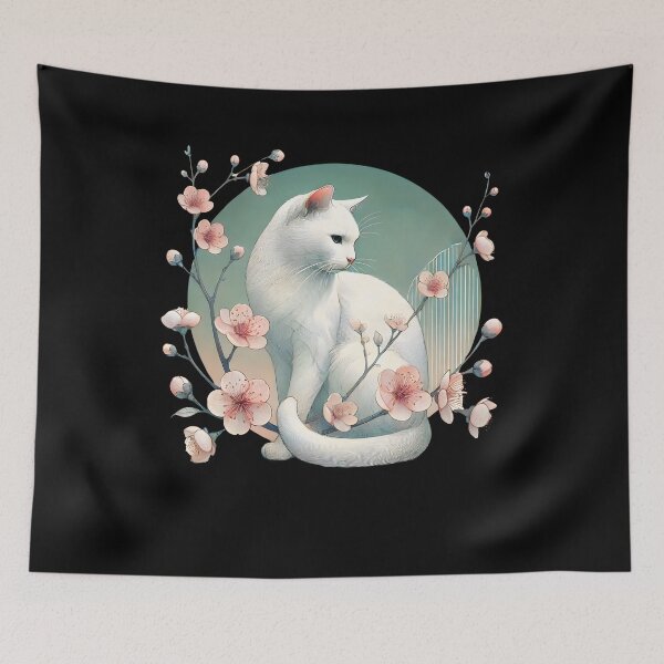 Item preview, Cat With Cherry Blossom Japanese Art Kitten Lover designed and sold by Kimberley King Art  King Art.