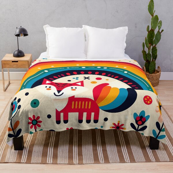 Item preview, Scandinavian Folk Art Fox Rainbow Stars by heidiannemorris © designed and sold by FOLK ART FUSION by heidiannemorris.