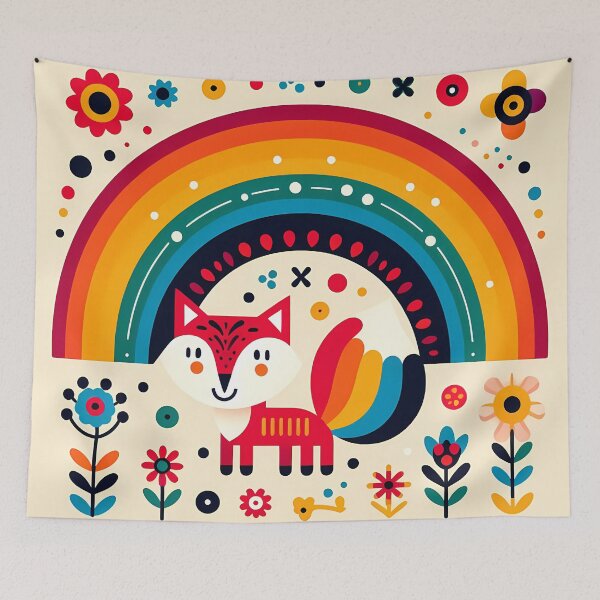 Item preview, Scandinavian Folk Art Fox Rainbow Stars by heidiannemorris © designed and sold by FOLK ART FUSION.